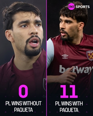 Định Hải Thâm Quyến! West Ham đang chật vật giành chiến thắng khi vắng Paqueta khi đã thắng 11 trận khi anh thi đấu.