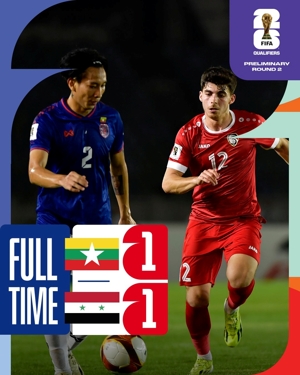 Myanmar hòa 1-1 trên sân nhà với Syria, giành điểm nhất bảng & đội sau vẫn đứng nhì bảng