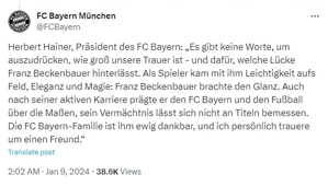 Beckenbauer qua đời, Bayern chính thức tuyên bố dùng avatar đen trắng để tưởng nhớ huyền thoại