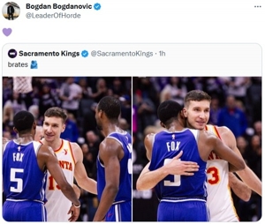 Bogdan gửi một bức ảnh với các đồng đội cũ của Kings là Fox và Barnes: